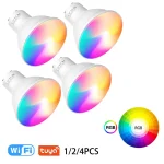 Tuya – ampoule LED intelligente WiFi GU10, 8W, RGB + CW + WW, projecteur à intensité variable, commande vocale, fonctionne avec l&rsquo;application Alexa Google Home Smart Life