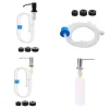 distributeur savon évier encastrable pompe inox brossé noir bouteille rechargeable translucide tuyau flexible transparent clip poids bouchons caoutchouc étanchéité