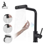 Robinet de cuisine Touch Sense, 3 modes, grue cascade noire, capteur en Nickel brossé, mélangeur chaud et froid extractible, robinet d&rsquo;eau d&rsquo;évier gris 1668