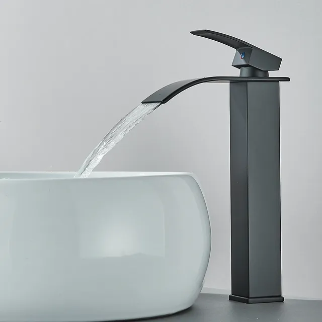 Quyanre robinet de lavabo cascade noir mat mélangeur à… – vue 7