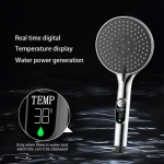 Pommeau de douche LED portatif à affichage numérique de la température, alimenté par l&rsquo;eau sans batterie, accessoires de salle de bains pressurisés à 3 vitesses, 1 pièce