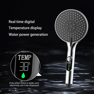 Pommeau de douche LED portatif à affichage numérique de la température, alimenté par l’eau sans batterie, accessoires de salle de bains pressurisés à 3 vitesses, 1 pièce Pommeau de douche LED portatif à affichage numérique de la température, alimenté par l’eau sans batterie, accessoires de salle de bains pressurisés à 3 vitesses, 1 pièce