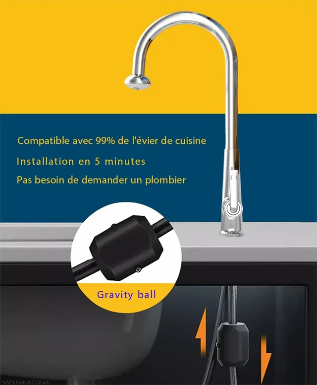 Robinet de cuisine chromé de luxe extractible 360°… – vue 3