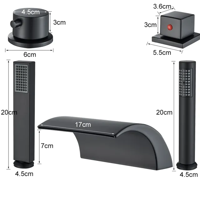 Robinet de baignoire cascade en laiton noir – vue 4