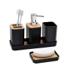 Ensemble d&rsquo;accessoires de salle de bains, comptoir de vanité, distributeur de savon, brosse à dents, porte-coton-tige et plateau, décor de salle de bains, pots d&rsquo;apothicaire