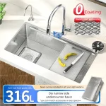 Évier de cuisine multifonctionnel en acier inoxydable 316L, lavabo de lavage de la vaisselle, bec vers le bas côté gauche, grand bassin sous plan à fente unique