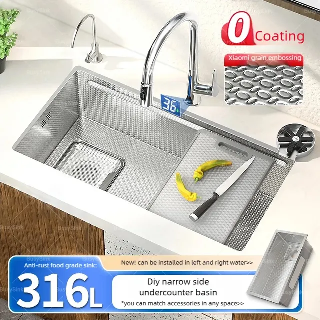 Évier de cuisine multifonctionnel en acier inoxydable 316L