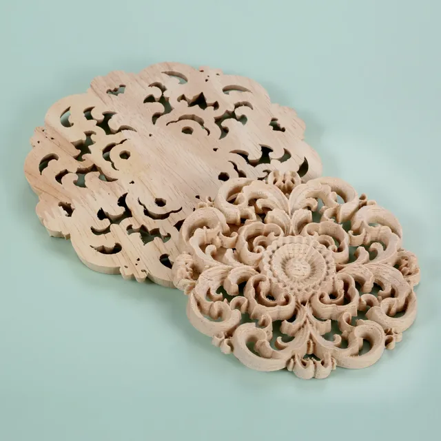 Applique sculptée en bois à motif de fleurs rondes non… – vue 6