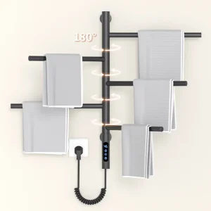 Porte-serviettes électrique chauffant, tactile intelligent, contrôle du temps de la température, chauffe-serviettes rotatif en acier inoxydable pour salle de bain, montage mural Porte-serviettes électrique chauffant, tactile intelligent, contrôle du temps de la température, chauffe-serviettes rotatif en acier inoxydable pour salle de bain, montage mural