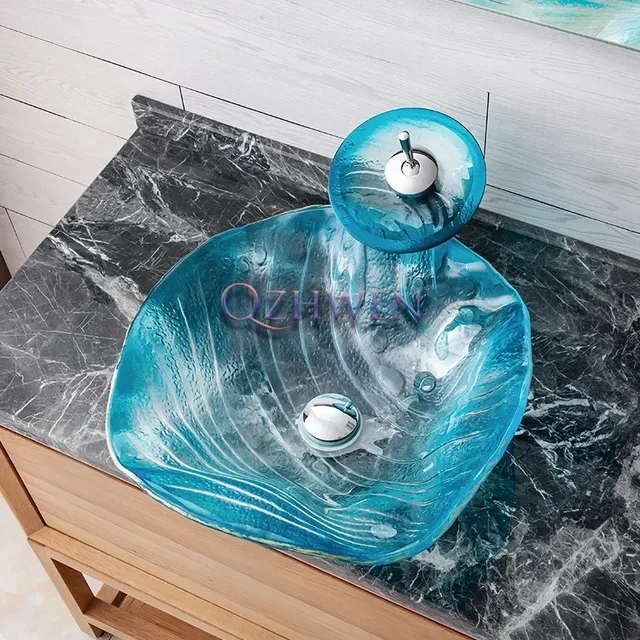 Lavabo de salle de bains en verre 44x44x15cm – vue 2