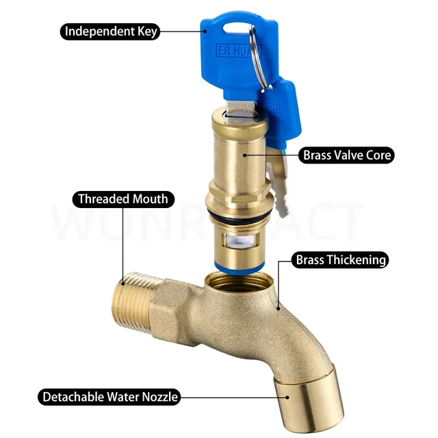 Robinet antivol mural extérieur laiton inoxydable dorée… – vue 6