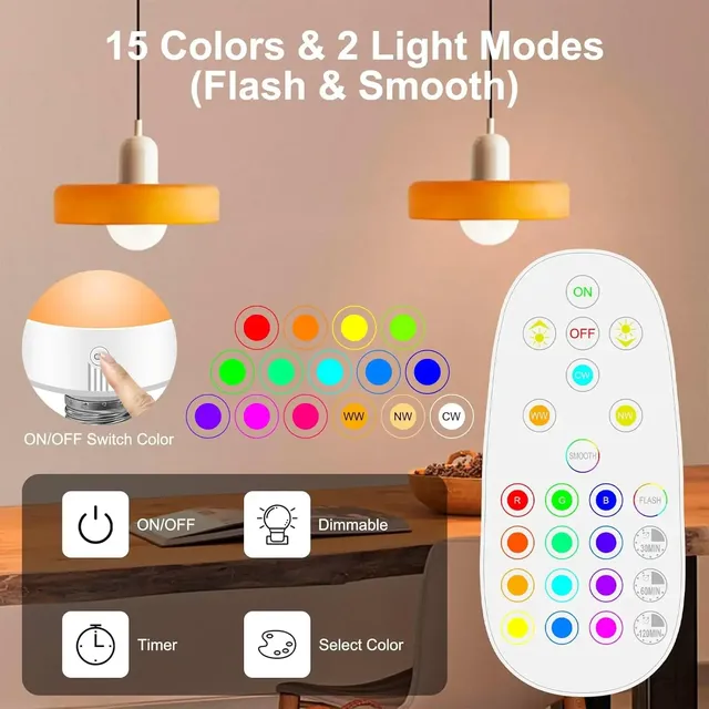 Ampoule LED moderne lampe en direct RGB télécommande à… – vue 5