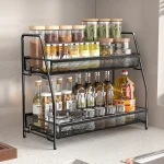 Organisateur de crémaillère à épices pour comptoir, 2 niveaux, pliable, en métal, antirouille, grand étagère de rangement d&rsquo;assaisonnement sur pied avec maille de garde-corps