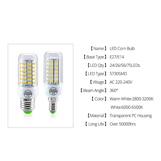 Ampoule LED haute puissance E14 E27 24 36 56 72LED – vue 6