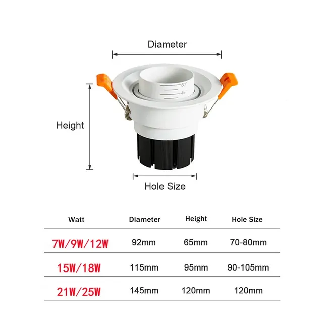 Dimmable LED intégré Zoom 15-60 degrés COB Downlight 7W… – vue 2