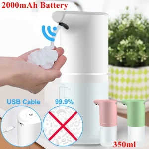distributeur savon automatique sanscontact rechargeable usb capteur infrarouge mousse instantanée antibactérien 350ml blanc mat translucide 2000mAh
