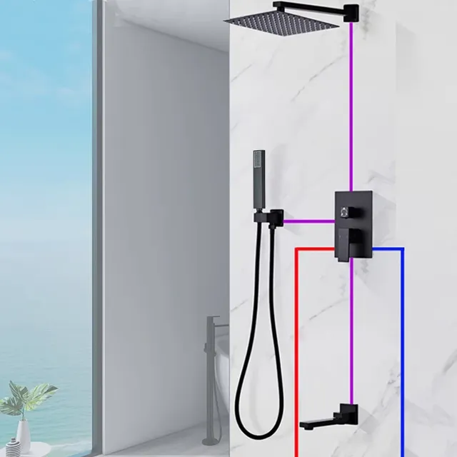 Système douche mural encastré noir mat grand pommeau… – vue 6