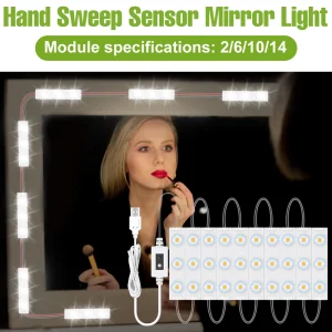 lampe led vanité miroir maquillage lumière naturelle dimmable tactile balayage gestuel alimentation USB modules modulable adhésif facile installation économique lampe led vanité miroir maquillage lumière naturelle dimmable tactile balayage gestuel alimentation USB modules modulable adhésif facile installation économique