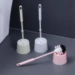 Brosse de nettoyage de toilettes avec Base, ensemble de brosse domestique à Long manche, tête ronde en plastique, brosse d&rsquo;angle Non mort