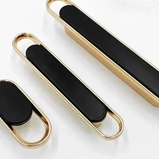 Poignées meuble modernes minimalistes doré noir poli allongées ovales…