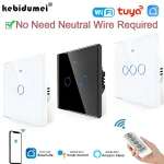 Interrupteur tactile mural Wifi intelligent, ue, aucun fil neutre requis, interrupteur d&rsquo;éclairage intelligent 1, 2, 3 boutons, 220V, Tuya, pour maison intelligente, prise en charge d&rsquo;alexa Google