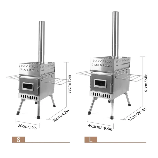 Poêle sauna bois portable inox pliable fenêtre vitrée… – vue 2