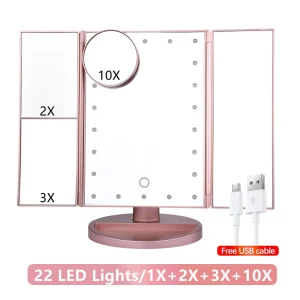 22 LED Light miroir de maquillage 2/3X grossissant 3 miroirs cosmétiques pliants contrôle d’écran tactile Dressing bureau beauté miroir de vanité 22 LED Light miroir de maquillage 2/3X grossissant 3 miroirs cosmétiques pliants contrôle d’écran tactile Dressing bureau beauté miroir de vanité