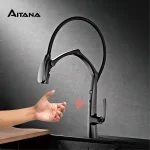 AITANA – robinet de cuisine à affichage LED en laiton de luxe gris pistolet, capteur sans contact, mélangeur SinK à économie d&rsquo;eau à pulvérisation extractible à 3 fonctions