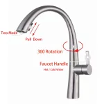 Robinet d&rsquo;évier de cuisine en acier inoxydable 304, matériau du corps, mélangeur rotatif à 360 degrés, eau froide et chaude, tuyaux extractibles, deux modes d&rsquo;eau