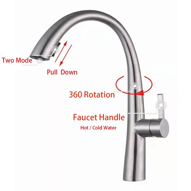 Robinet d'évier de cuisine en acier inoxydable 304