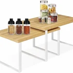 Organisateur d&rsquo;armoire de cuisine, étagère à épices en bambou, ensemble de 2 organisateurs de comptoir peu encombrants pour placard de cuisine et de bureau empilable