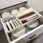 Tiroir à couverts extensible, organiseur de couverts, plateau à ustensiles pour la cuisine, plateau à couverts réglable, porte-couverts range couverts tiroir cuisine