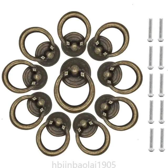 Lot vingt poignées anneau métal bronze antique noir mat… – vue 2