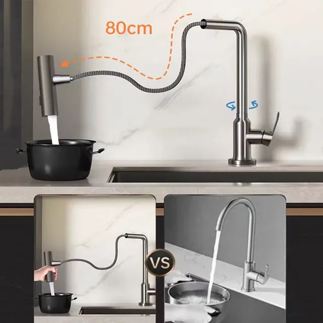 Robinet de cuisine extractible en acier inoxydable – vue 4