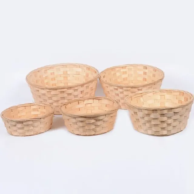 Panier bambou tissé naturel lot cinq rond tressé plat… – vue 2