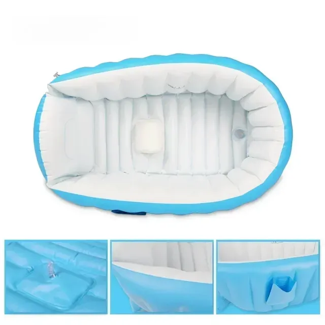 Gonflable bébé portable bleu blanc vinyle épais ovale… – vue 4