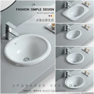 Lavabo céramique vitrifié blanc rond encastrable design minimaliste…