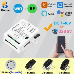 Commutateur intelligent WiFi RF DC 12V 24V, relais à Contact sec, récepteur 1CH 433MHz, télécommande sans fil, fonctionne avec Tuya, Smart Life, Alexa Commutateur intelligent WiFi RF DC 12V 24V, relais à Contact sec, récepteur 1CH 433MHz, télécommande sans fil, fonctionne avec Tuya, Smart Life, Alexa