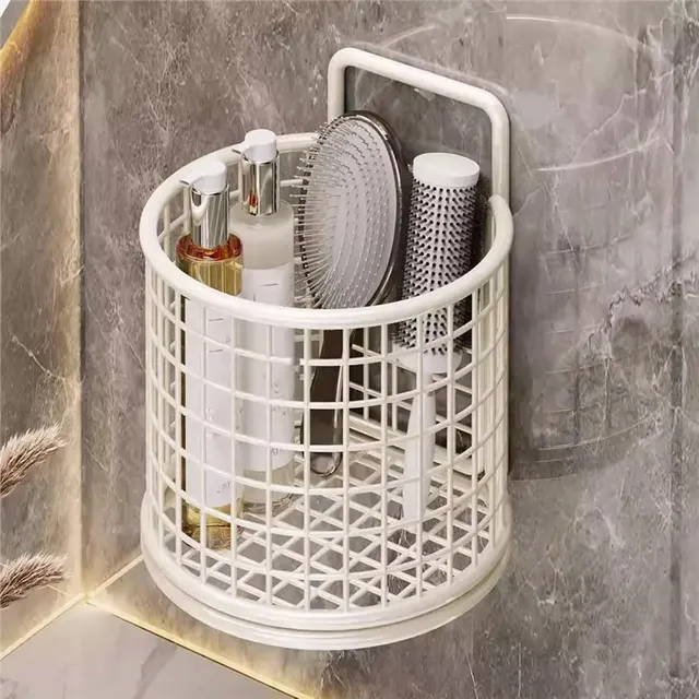 Panier métallique laqué crème cylindrique ajouré grille… – vue 3