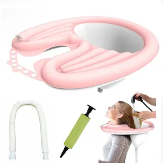 Bassin shampoing gonflable portable rose pâle ergonomique appui nuque…