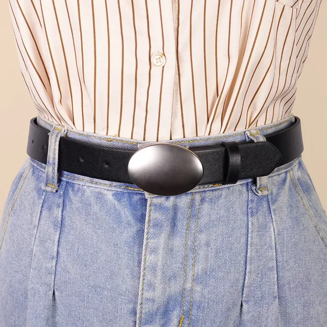 Ceinture femme fine noire similicuir lisse boucle ovale… – vue 6
