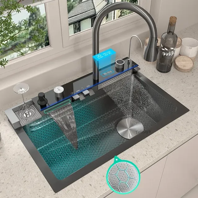 Cascade grand évier de cuisine en acier inoxydable à… – vue 5