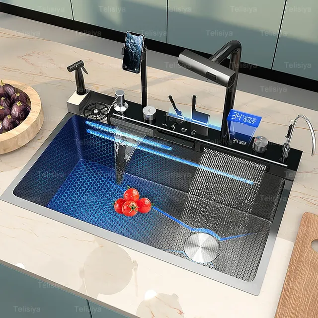Évier de cuisine cascade en acier inoxydable – vue 2