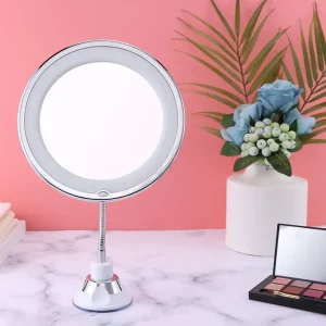 Miroirs de vanité de salle de bains muraux, miroir de maquillage rotatif à 360 degrés avec lumière LED, outil d’agrandissement éclairé Flexible Miroirs de vanité de salle de bains muraux, miroir de maquillage rotatif à 360 degrés avec lumière LED, outil d’agrandissement éclairé Flexible