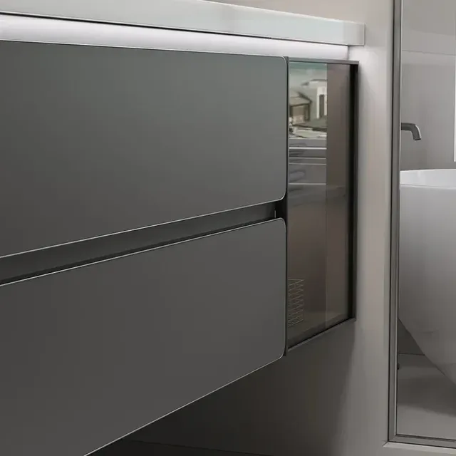 Meuble vanité lavabo suspendu blanc laqué vasque… – vue 5