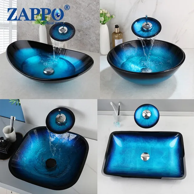 ZAPPO évier de salle de bains en verre trempé avec… – vue 2