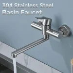 Robinet de cuisine mural noir en acier inoxydable 304, avec poignée étendue, Tube horizontal, robinet d&rsquo;eau Durable Anti-Corrosion, évier de cuisine