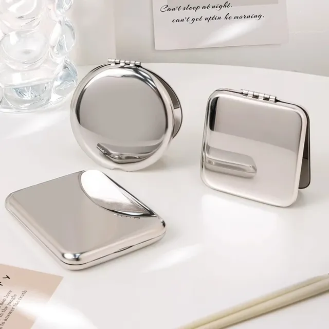 Miroir maquillage pliable rond compact métal chromé… – vue 3