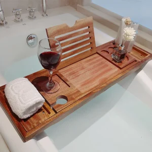 Plateau de baignoire de luxe en bois massif, caddie de bain extensible en bois, support de baignoire d&rsquo;hôtel réglable, organisateur pour la Relaxation