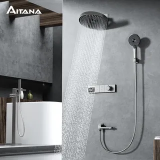 Système de douche à affichage numérique LED en laiton gris pistolet de…